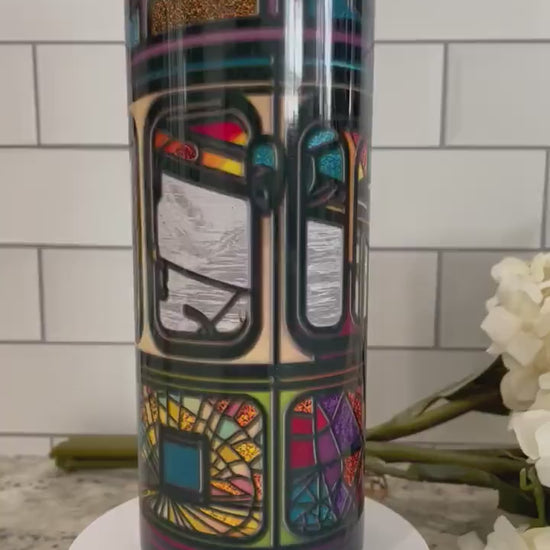 20 oz skinny tumbler | Stained glass trolley car