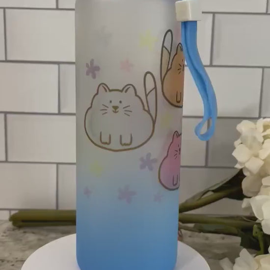 Chubby cat theme glass water bottle