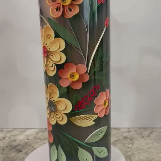 3D Quilled paper yellow and orange flowers | water bottle | insulated 20 oz tumbler