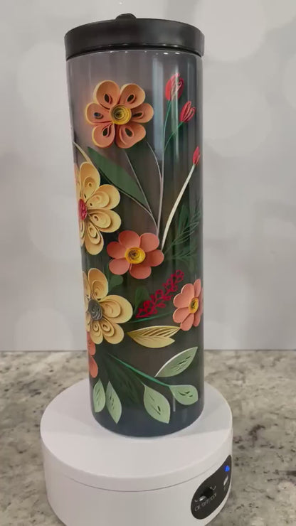 3D Quilled paper yellow and orange flowers | water bottle | insulated 20 oz tumbler