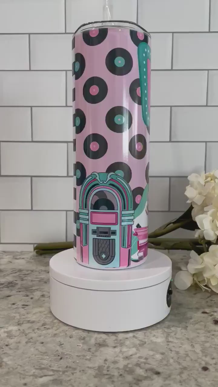 Retro theme | Pink Cadillac | Drive in |20 oz skinny tumbler