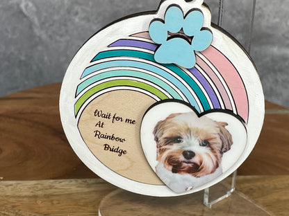 Rainbow Bridge Memorial Pet Ornament with Custom Photograph