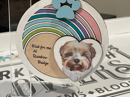 Rainbow Bridge Memorial Pet Ornament with Custom Photograph