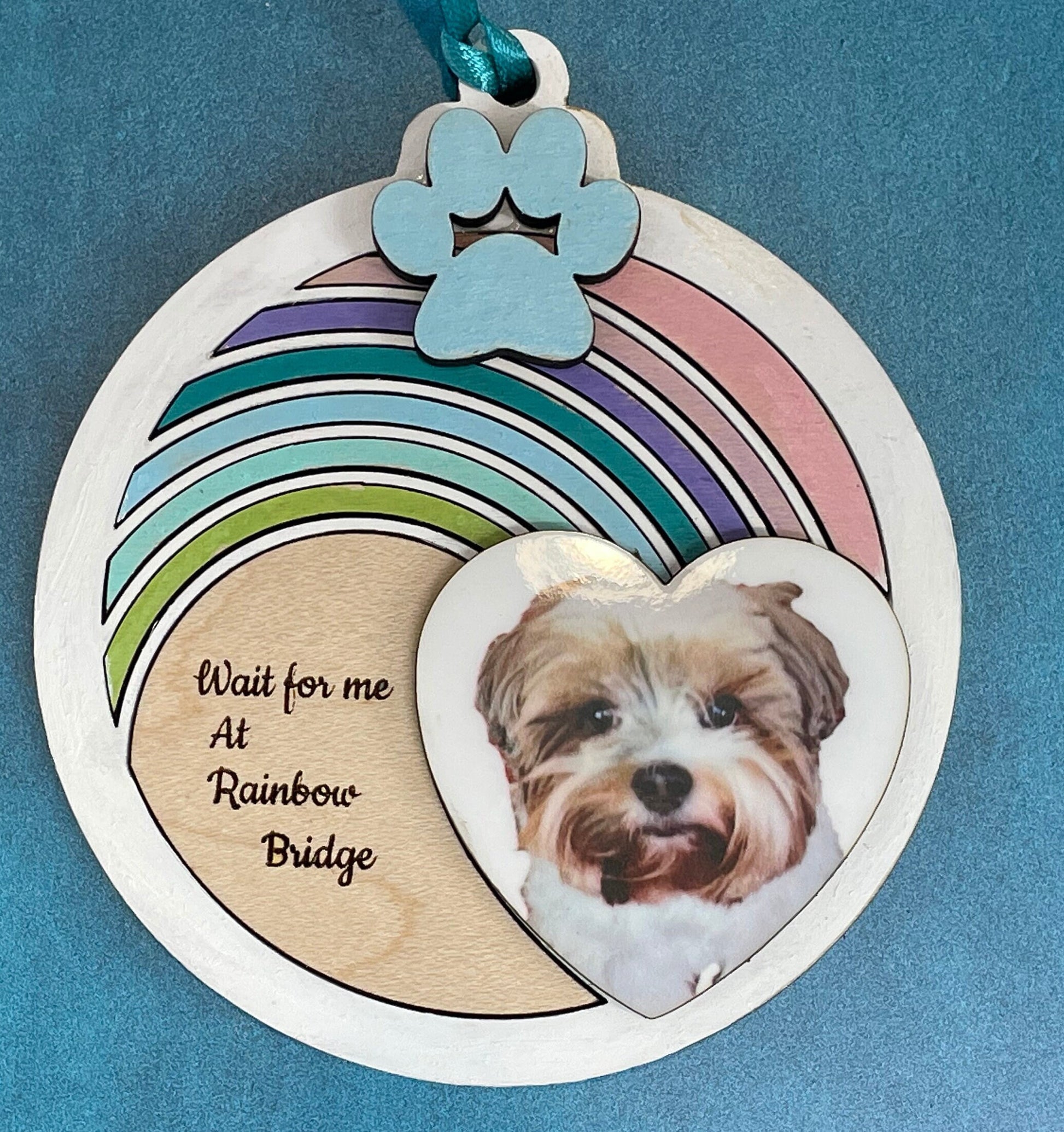 Rainbow Bridge Memorial Pet Ornament with Custom Photograph