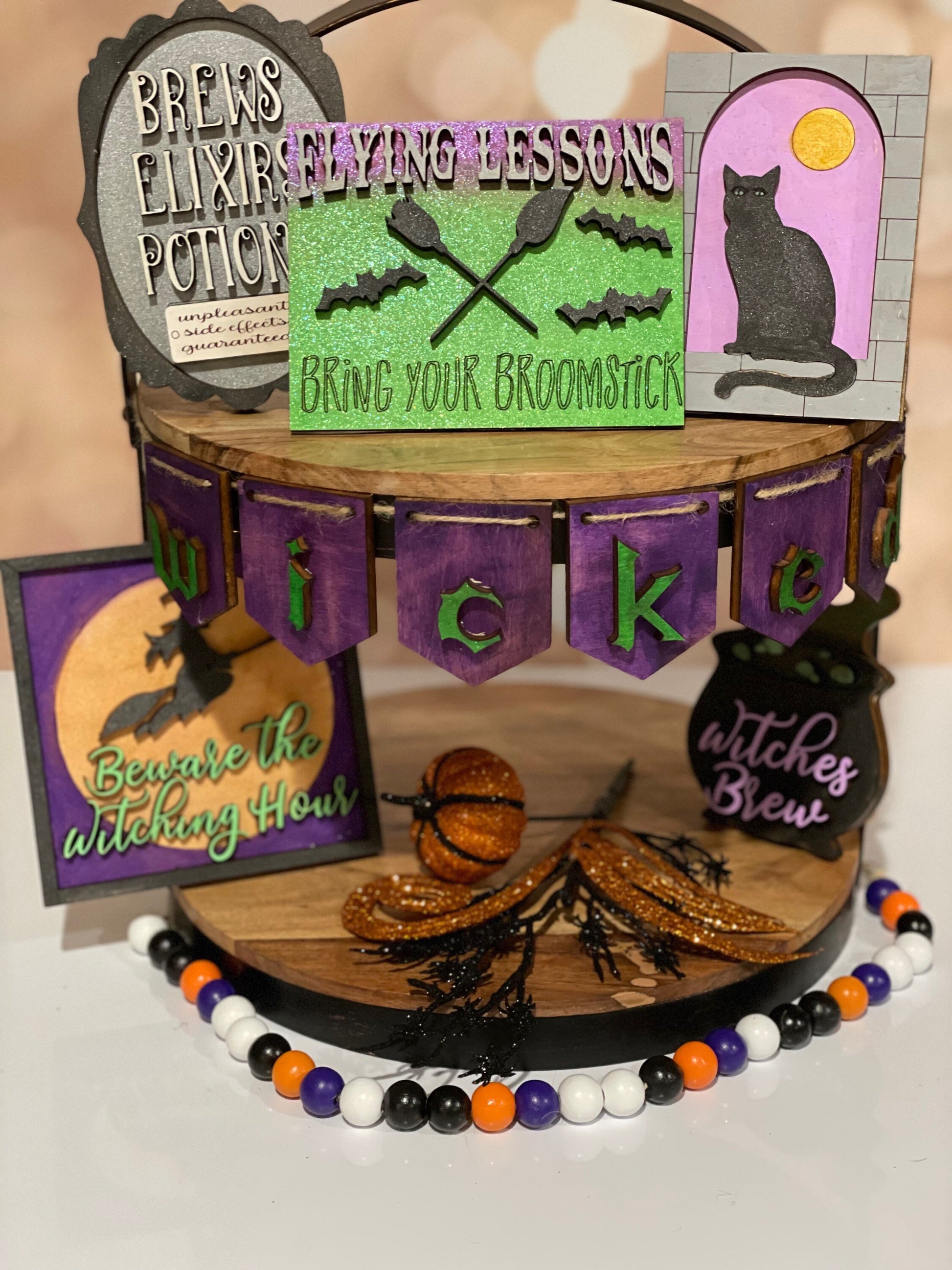 Halloween Tiered Tray | Wicked Tiered Tray| Halloween witches | Witches Brew |Halloween Mini-Signs | Witch Decor | Halloween Decor