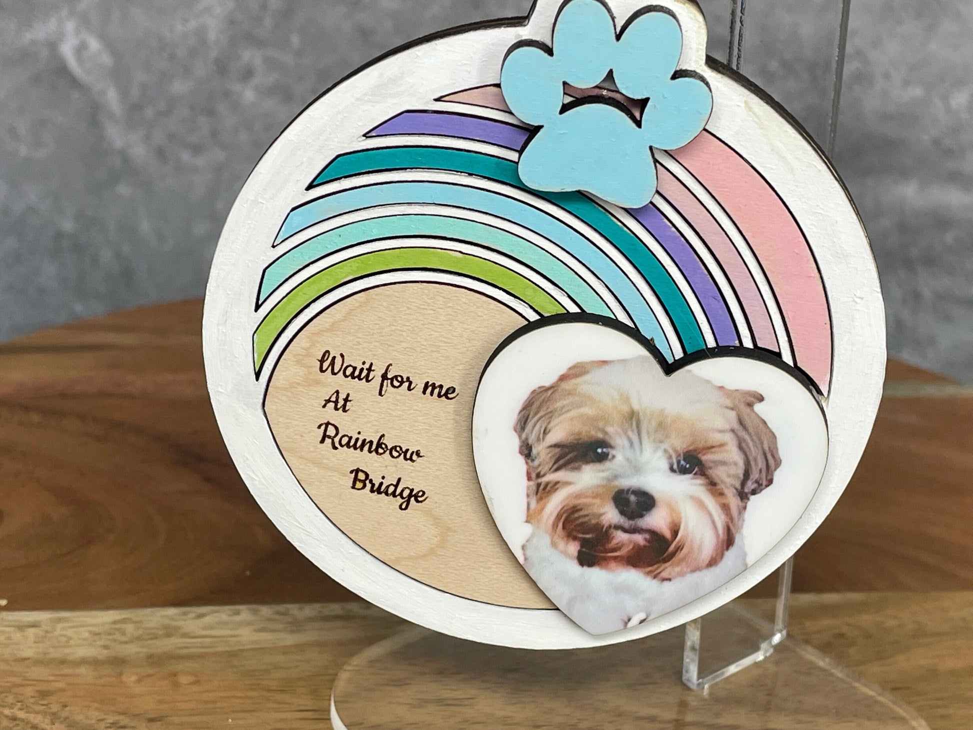 Rainbow Bridge Memorial Pet Ornament with Custom Photograph