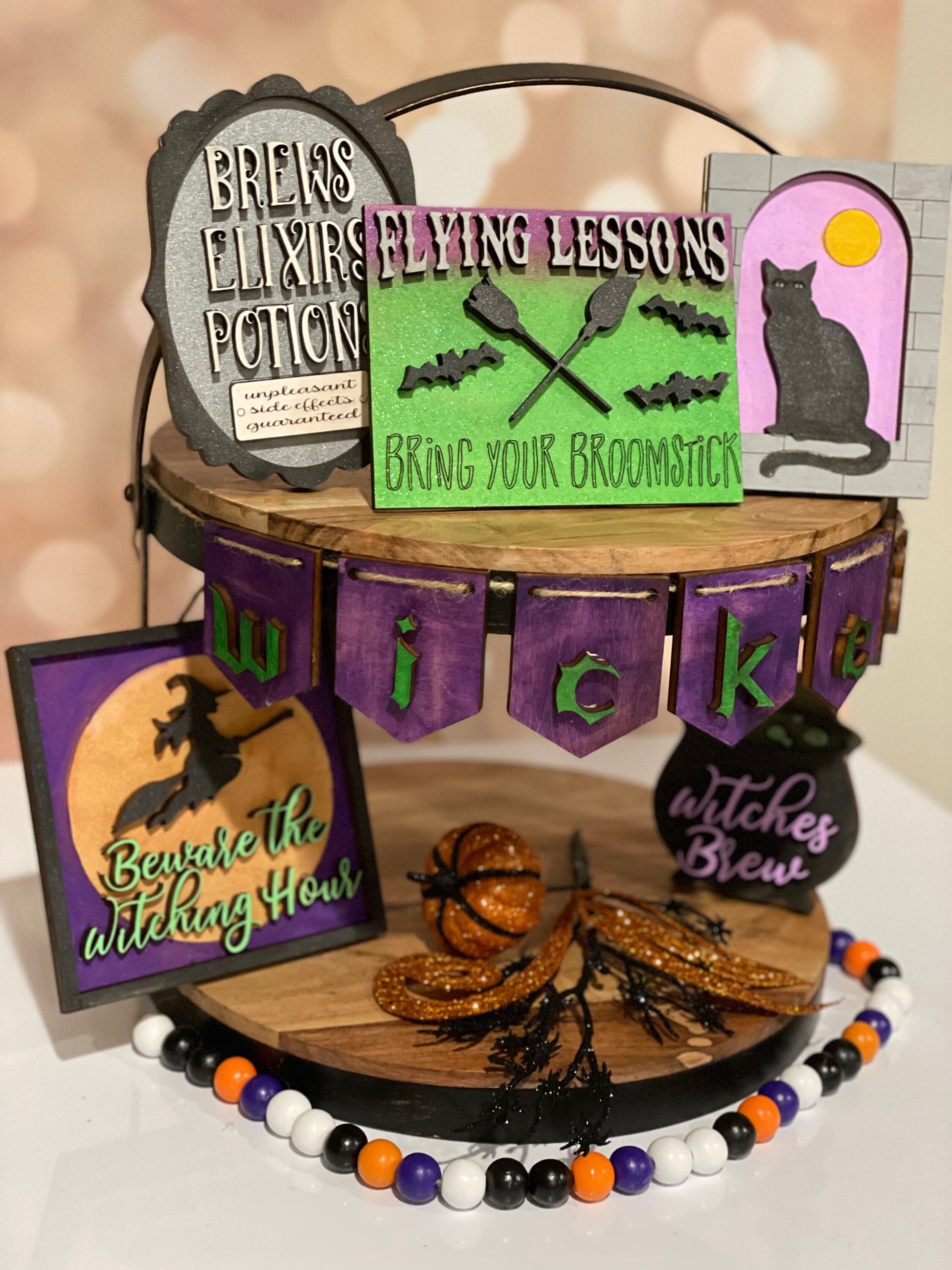 Halloween Tiered Tray | Wicked Tiered Tray| Halloween witches | Witches Brew |Halloween Mini-Signs | Witch Decor | Halloween Decor