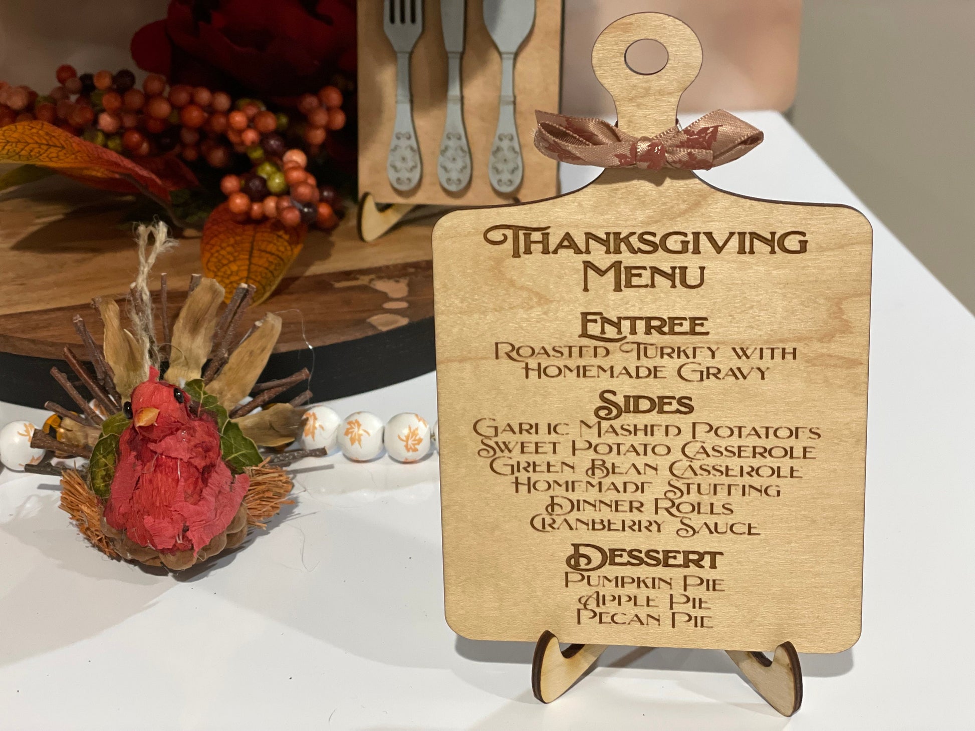 Thanksgiving Tiered Tray Decor #1 | Give Thanks Decor | Thanksgiving Dinner Table Decor | Apple Pie | Thanksgiving Menu | Mini-signs