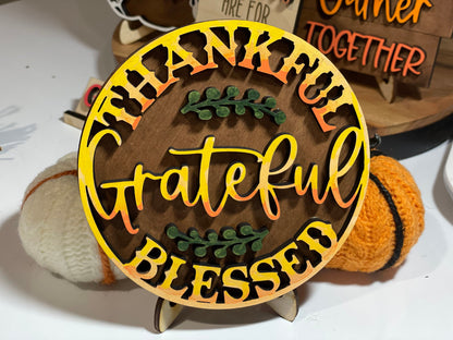 Thanksgiving Tiered Tray Decor #2| Give Thanks Decor | Thanksgiving Dinner Table Decor | Apple Pie | Mini-signs | Thankful, Grateful |