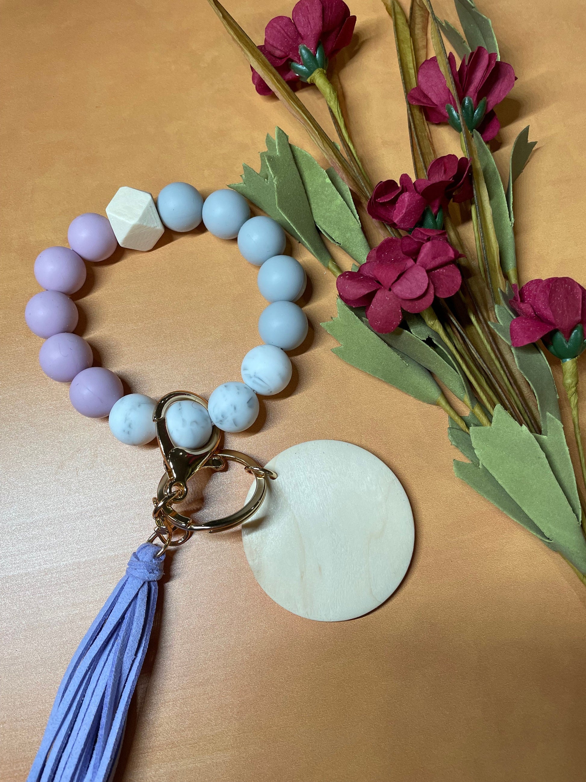 Wristlets with silicone beads | wooden disc | keyring