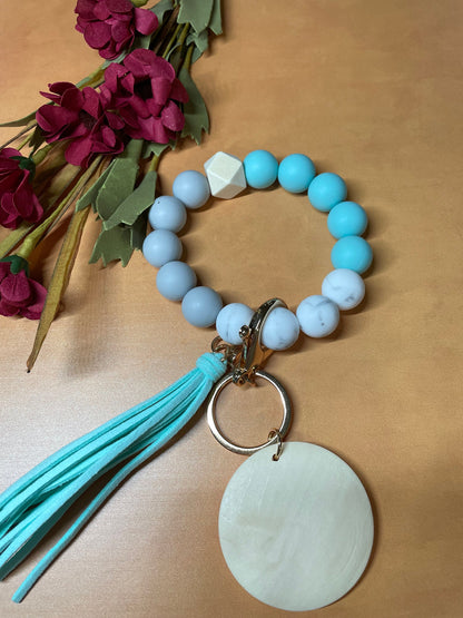 Wristlets with silicone beads | wooden disc | keyring
