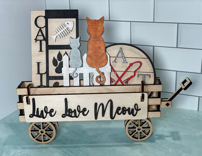 Farmhouse wagon with cat theme | mini signs | tiered tray decor