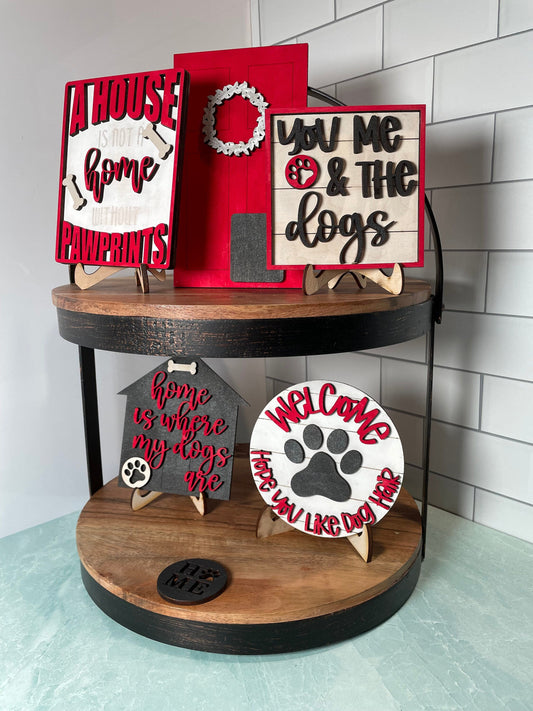 Tiered tray decor | love my dogs | mini signs | farmhouse decor