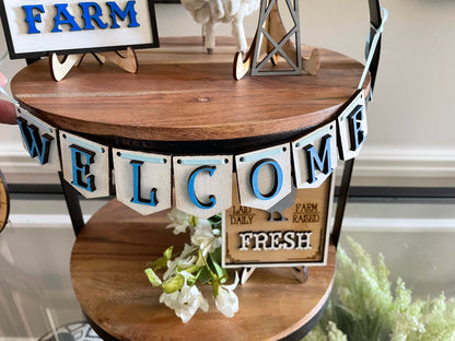 Farmhouse tiered tray decor | mini signs