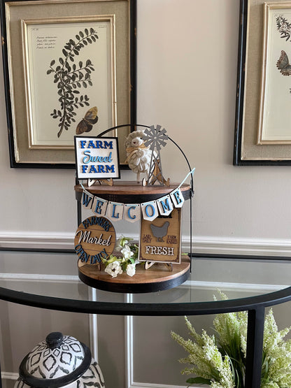 Farmhouse tiered tray decor | mini signs