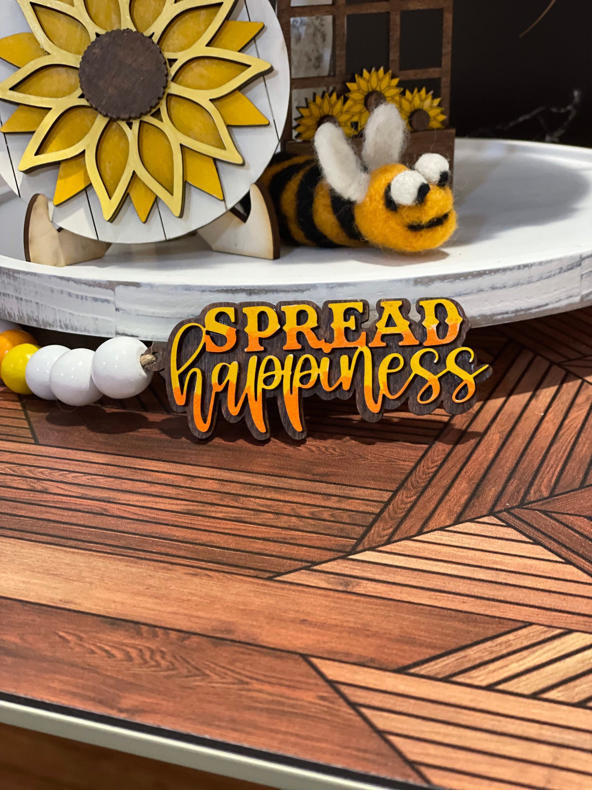 Tiered Tray Decor with Sunflowers | Sunflower Mini Signs