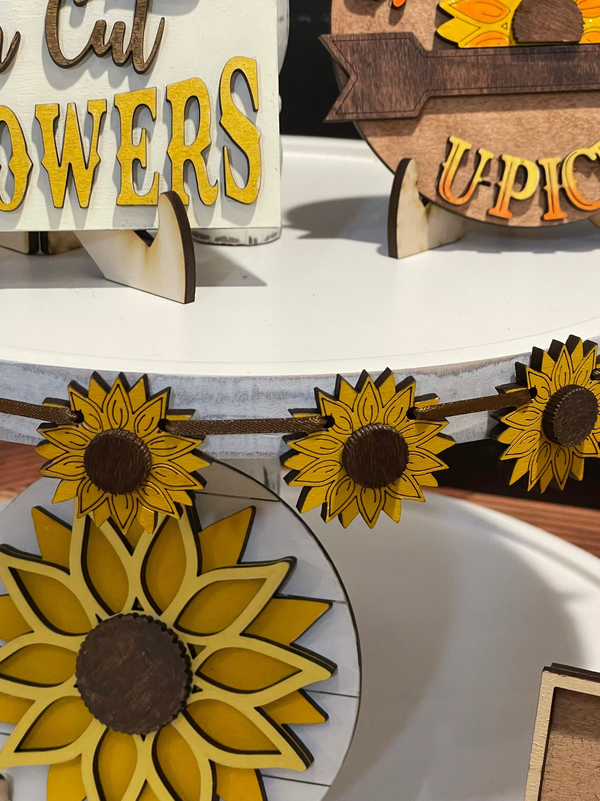 Tiered Tray Decor with Sunflowers | Sunflower Mini Signs