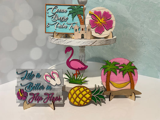 Tropical Beach Tiered Tray Decor | Summer Themed Decor