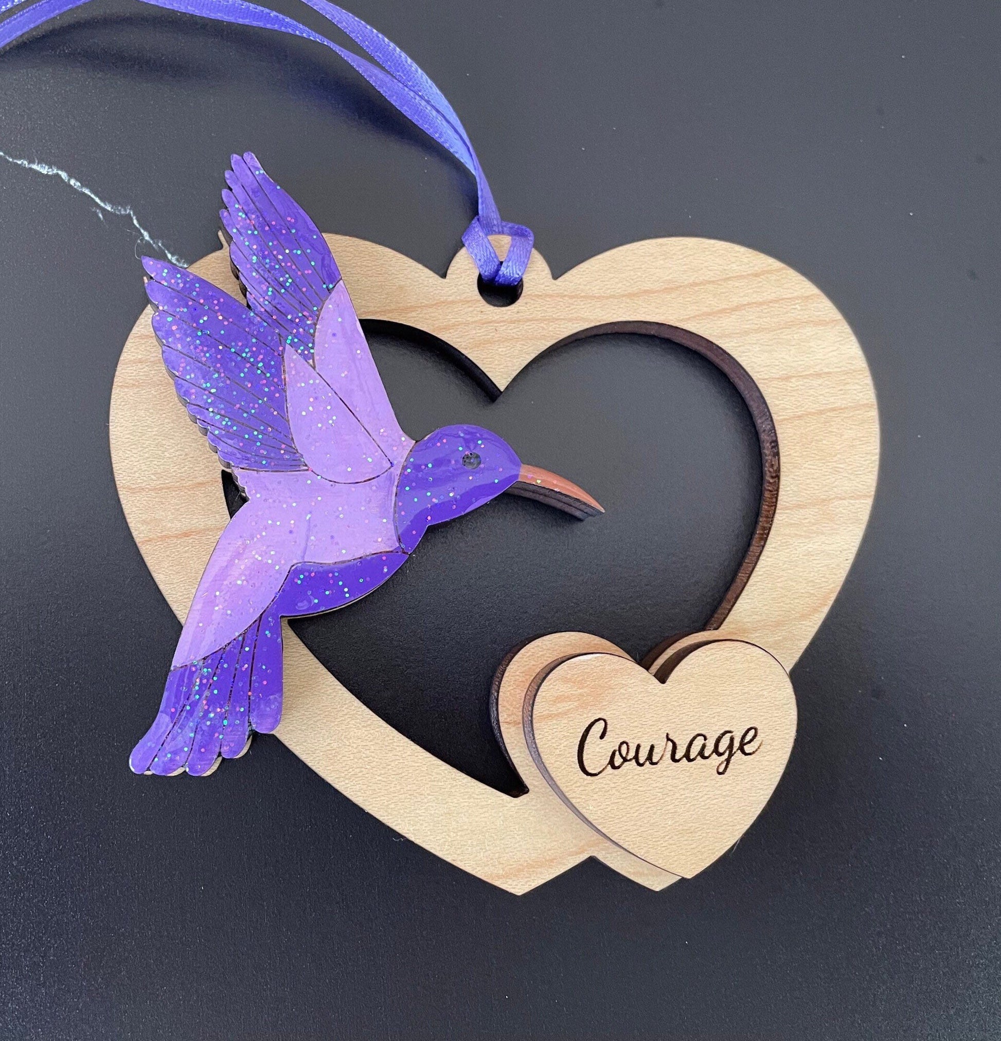 Hummingbird ornament with color and sentiment options