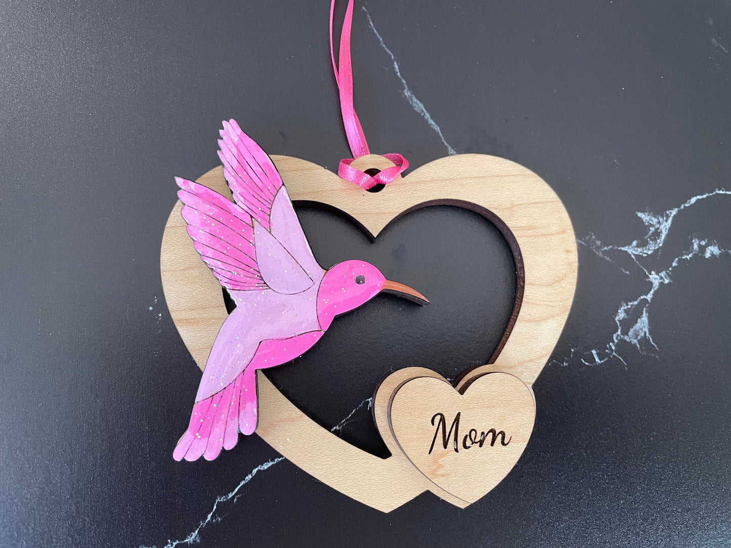 Hummingbird ornament with color and sentiment options