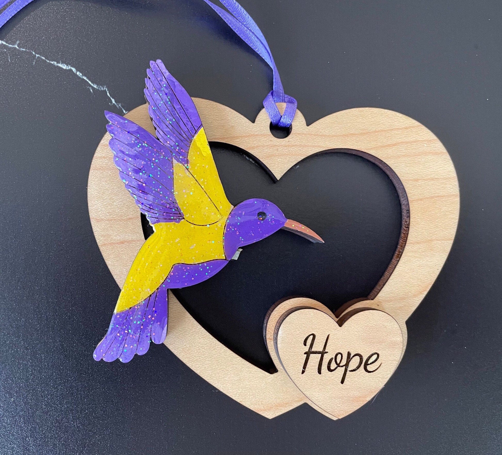 Hummingbird ornament with color and sentiment options