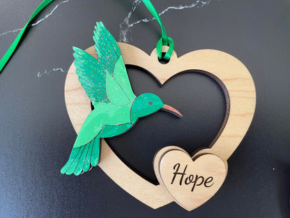 Hummingbird ornament with color and sentiment options