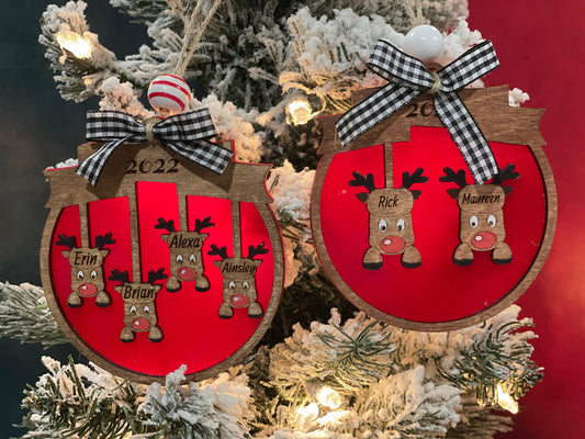 Little deer Christmas ornament customized with family names