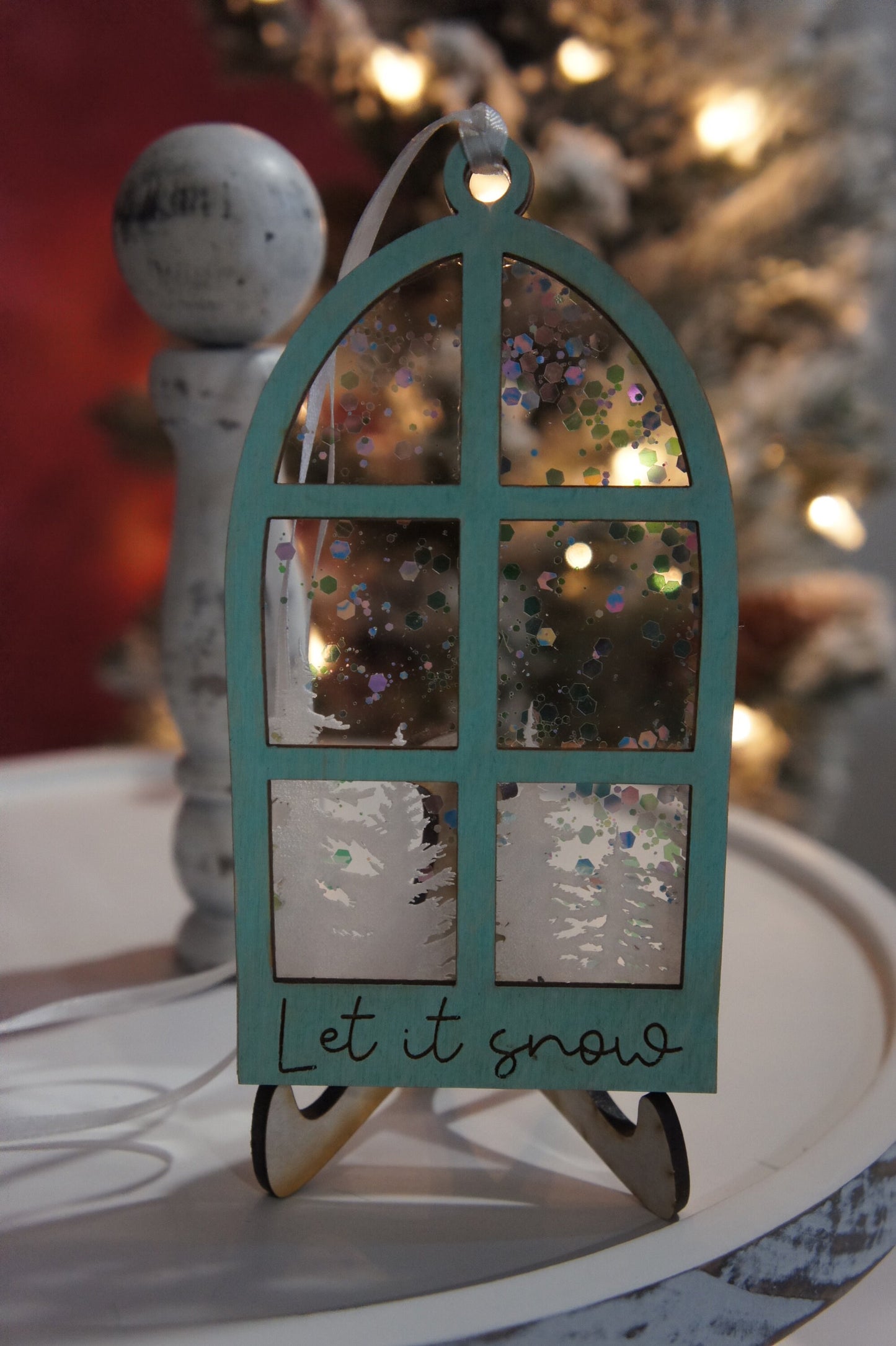 Snowy window Christmas ornament | Ornament for tiered tray