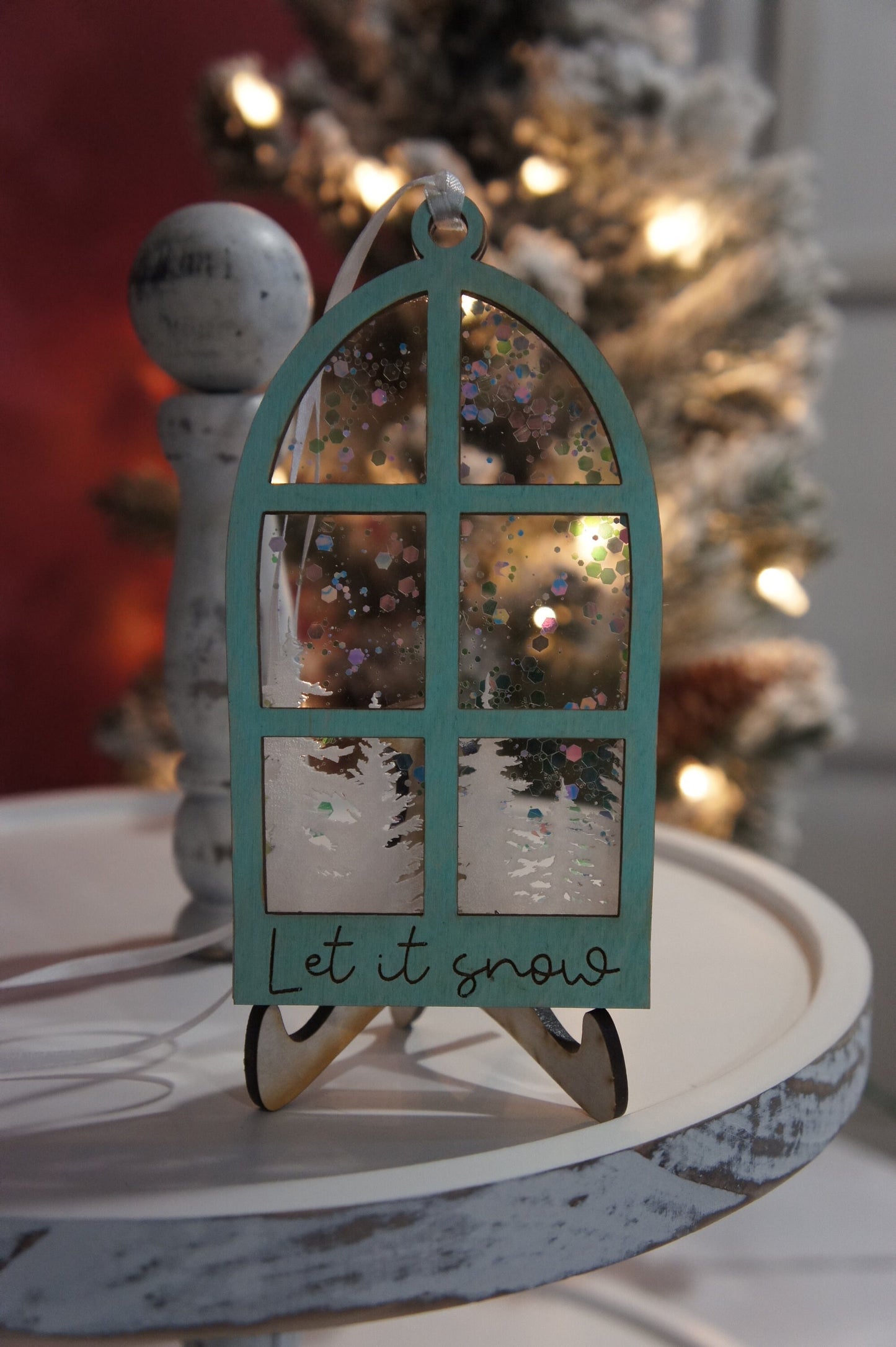 Snowy window Christmas ornament | Ornament for tiered tray