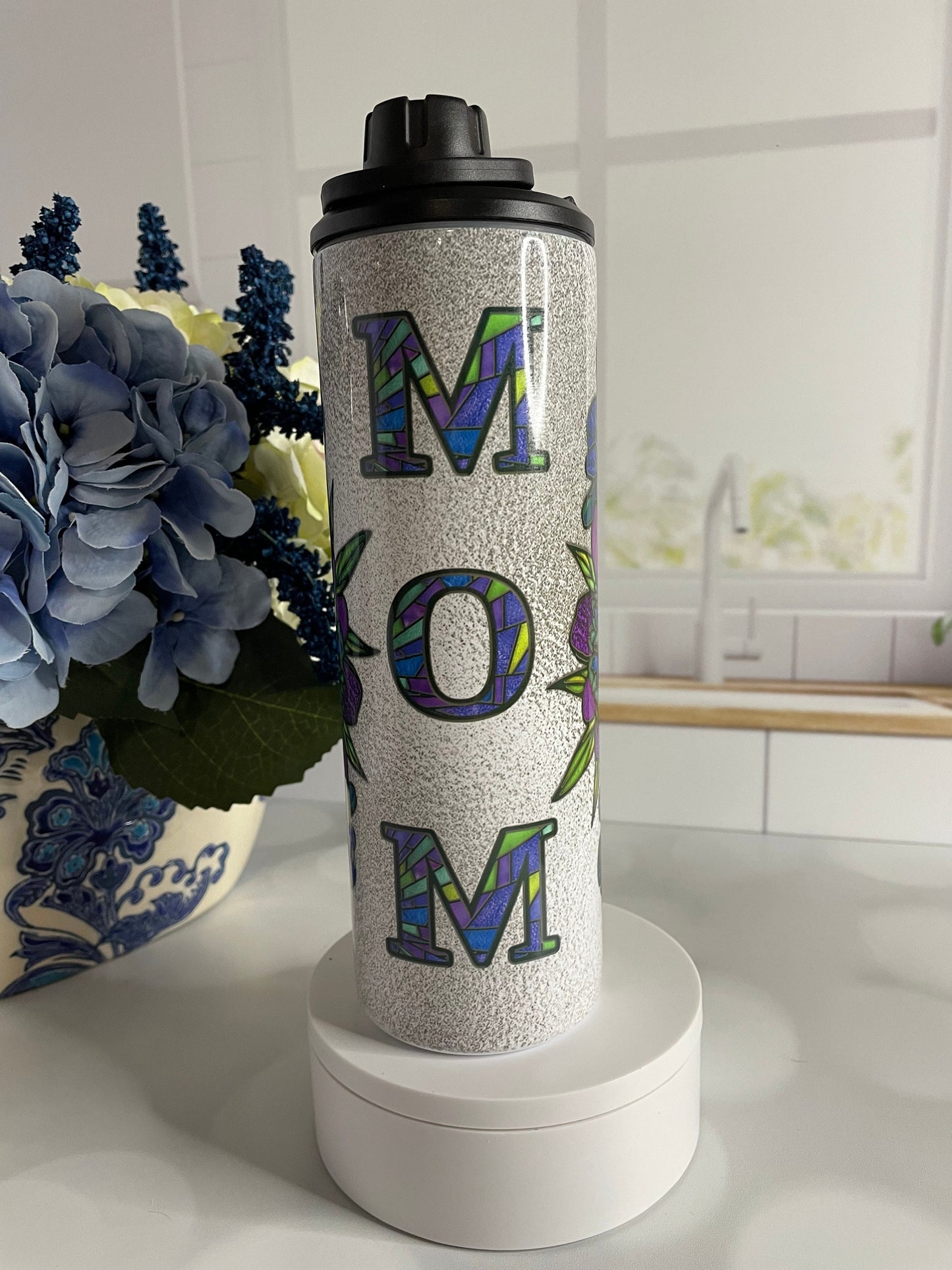 Mother's Day Tumbler with Stained Glass Flowers