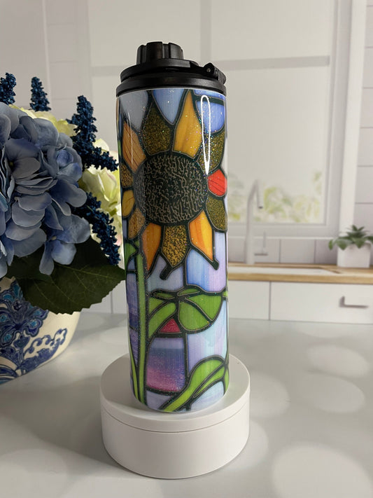 Stainless steel water bottle/tumbler with sunflower design