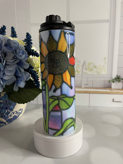 Stainless steel water bottle/tumbler with sunflower design