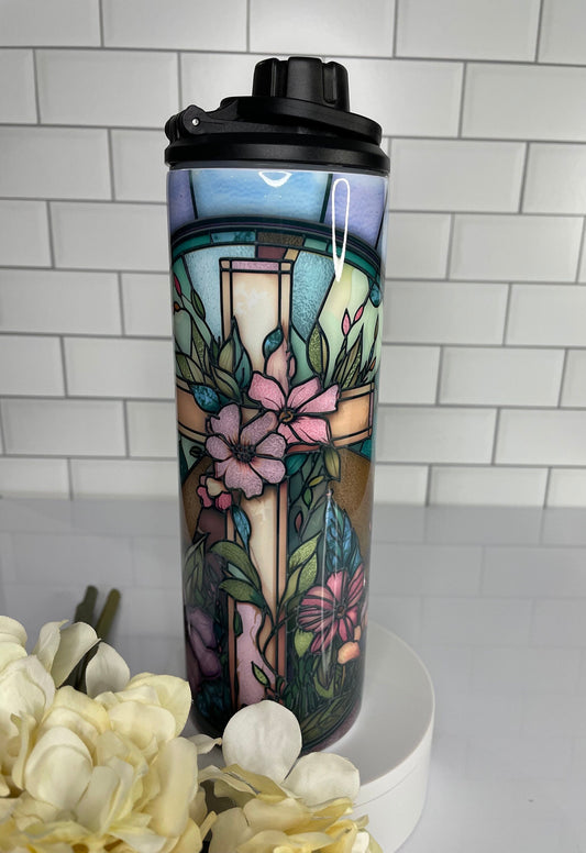 Cross with flowers | tumbler/water bottle