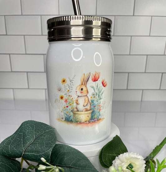 Bunny with floral theme mason jar water bottle | Water bottle for kids