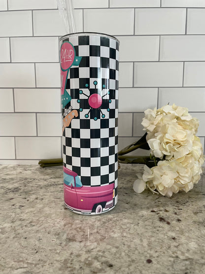 Retro theme | Pink Cadillac | Drive in |20 oz skinny tumbler
