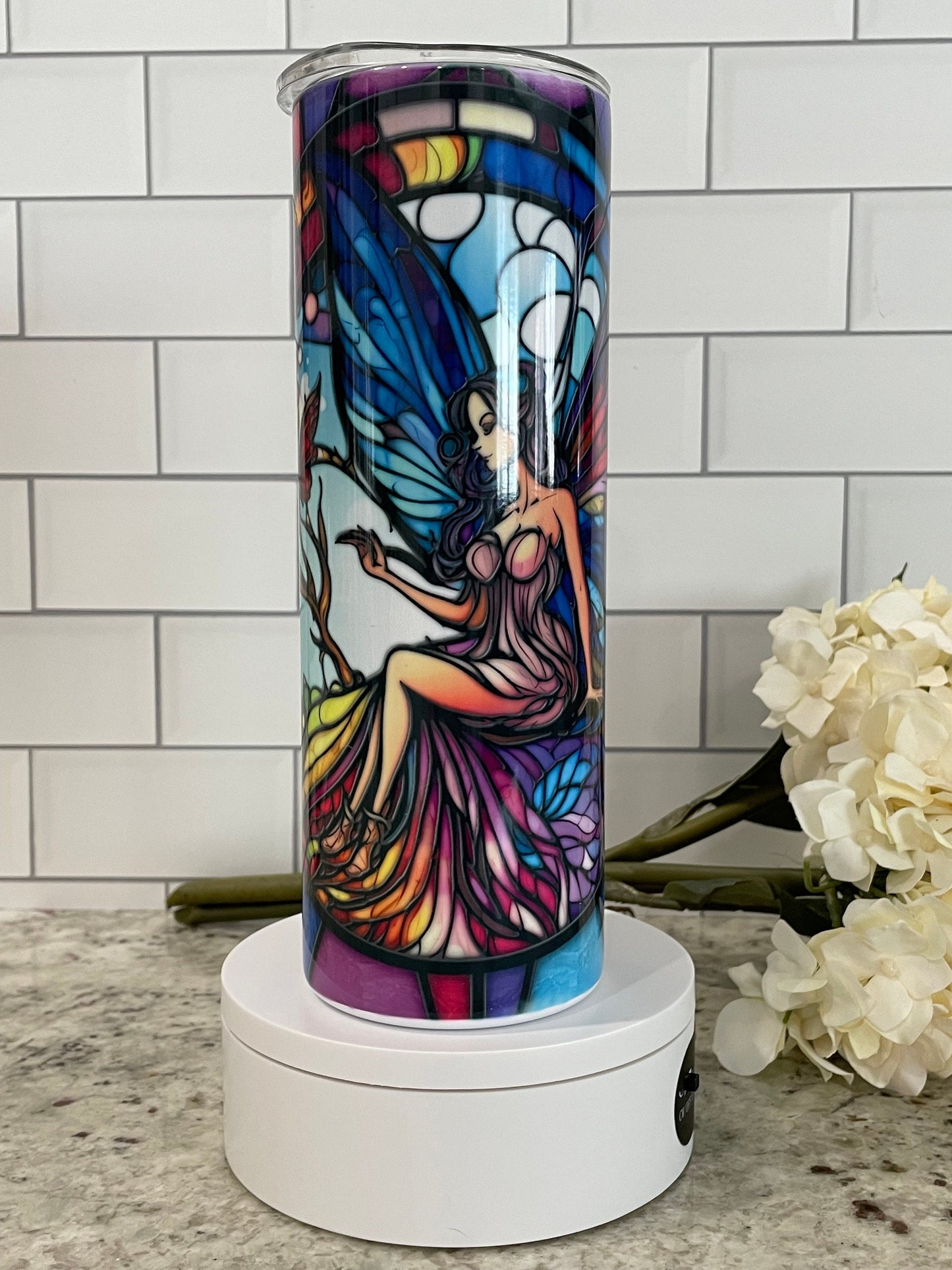 Stained glass look fairy | 20 oz skinny tumbler