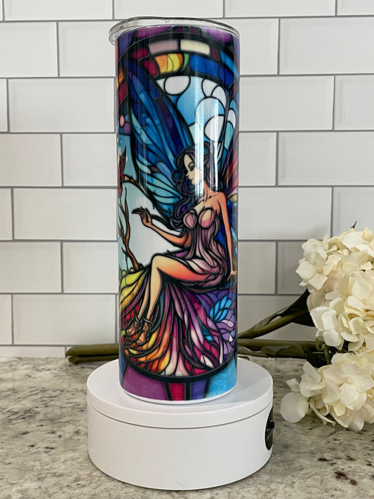 Stained glass look fairy | 20 oz skinny tumbler