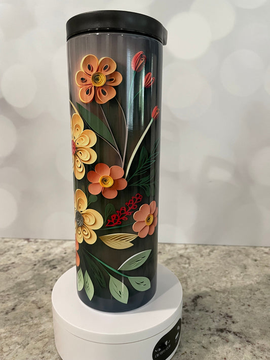 3D Quilled paper yellow and orange flowers | water bottle | insulated 20 oz tumbler