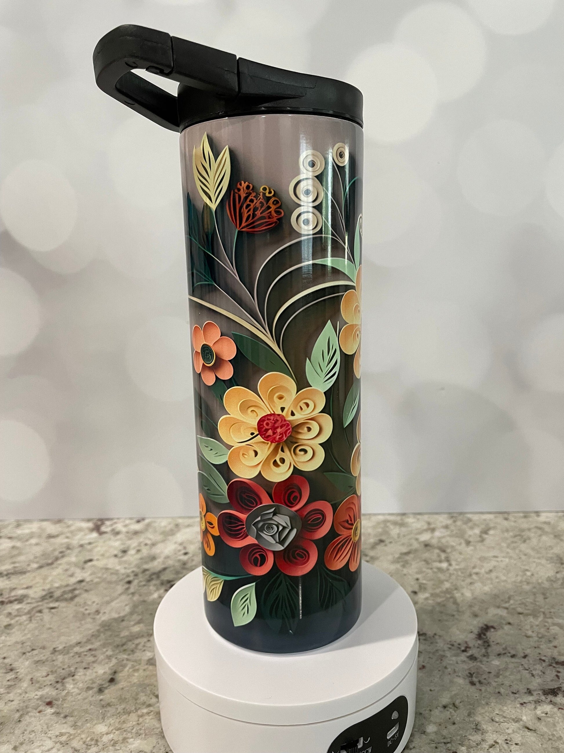 3D Quilled paper yellow and orange flowers | water bottle | insulated 20 oz tumbler