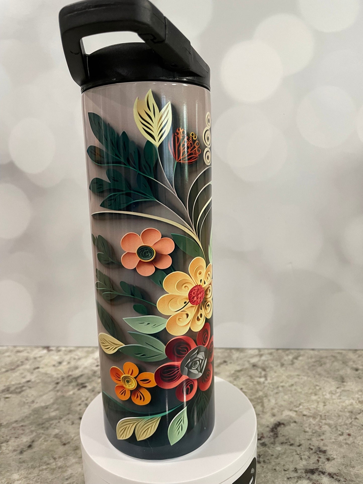 3D Quilled paper yellow and orange flowers | water bottle | insulated 20 oz tumbler