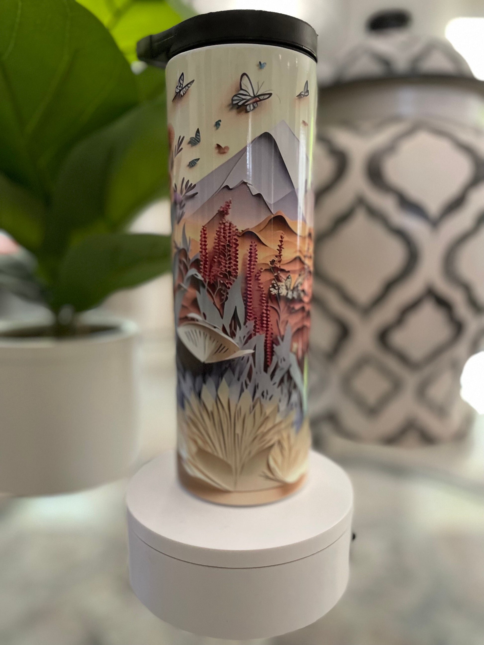 3D mountains and butterflies | tumbler/water bottle