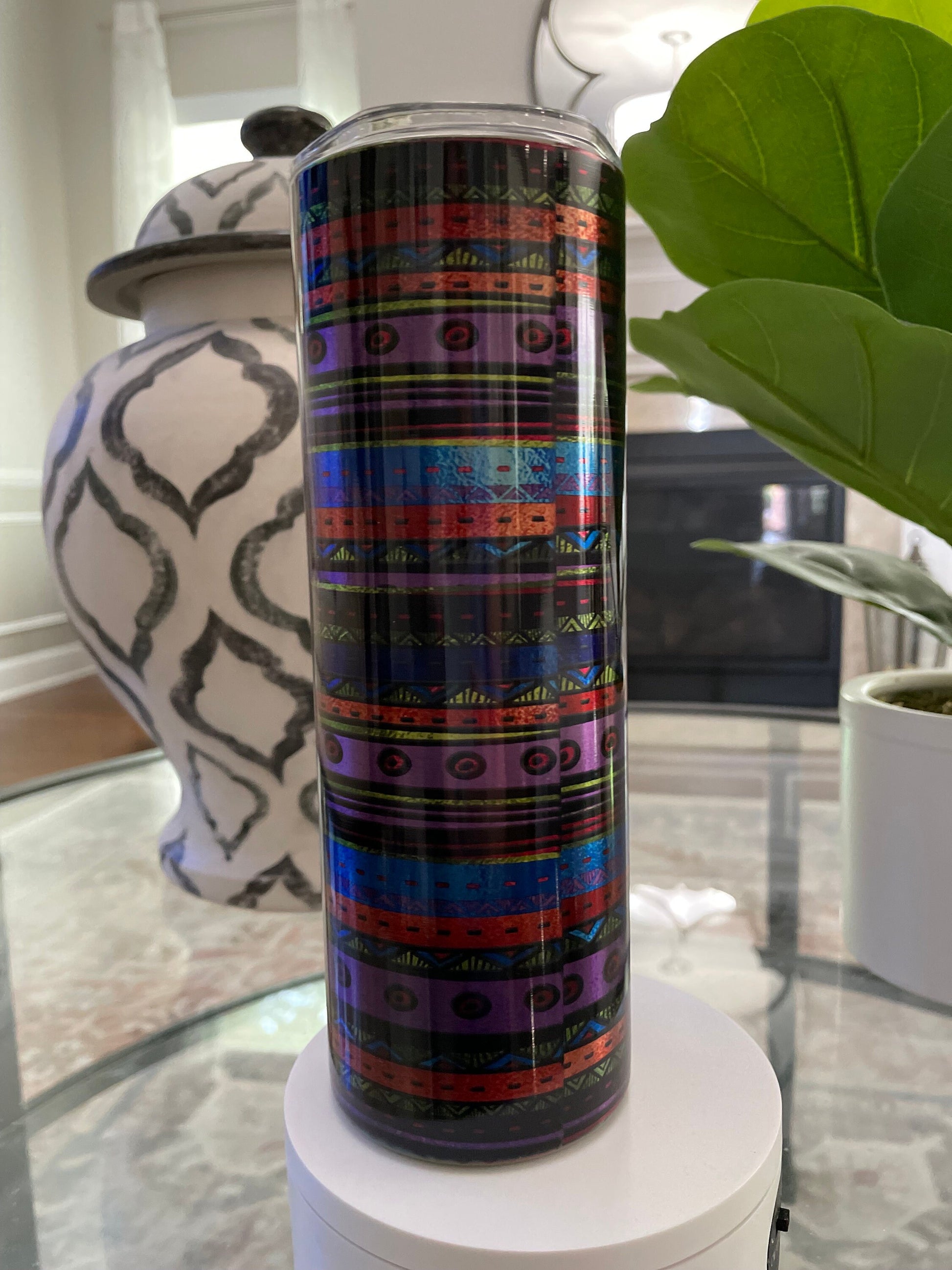 Llama on southwestern design on stainless steel | 20 oz skinny tumbler
