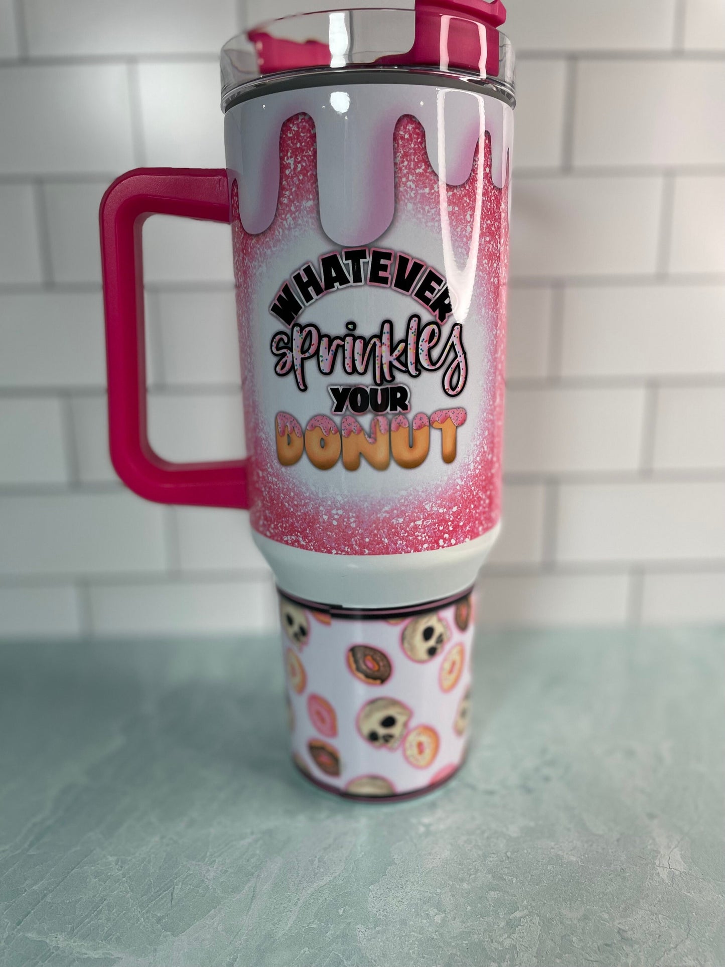 40 oz tumbler with handle| Donuts with Sprinkles