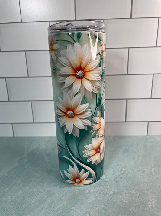 Daisies on blue background 20 oz skinny tumbler