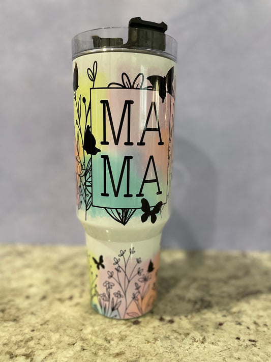 40 oz tumbler with handle | black handle with Mama design