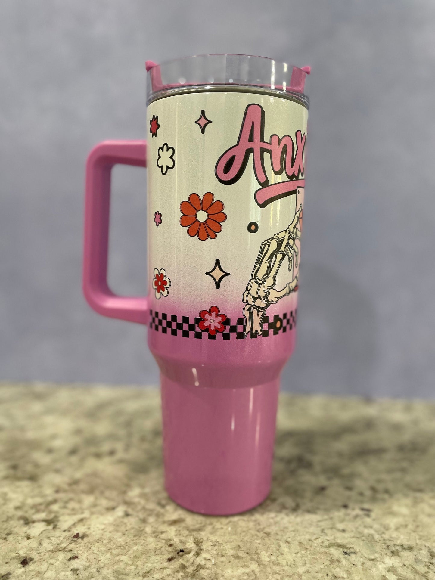 40 oz tumbler with handle | Anxiety on/off