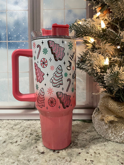 40 oz shimmer tumbler with handle | Christmas tree cake | Feel like a snack
