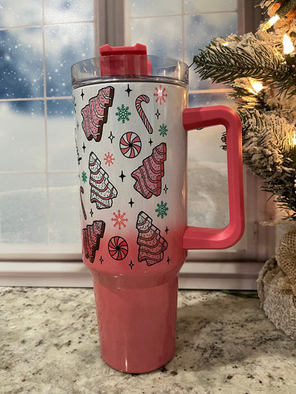 40 oz shimmer tumbler with handle | Christmas tree cake | Feel like a snack